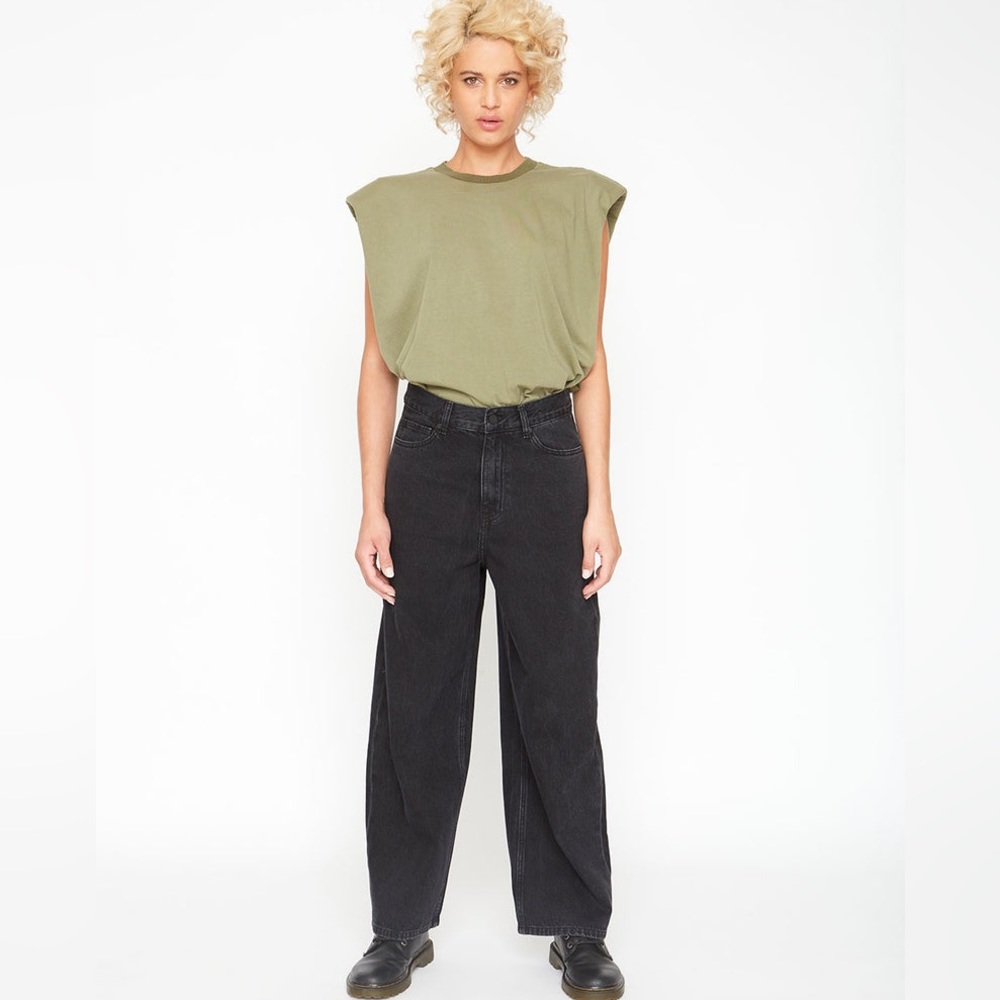 (B52) Free People x Sandrine Rose Wide Curve Leg Jeans in Rock, Size 27, NWT